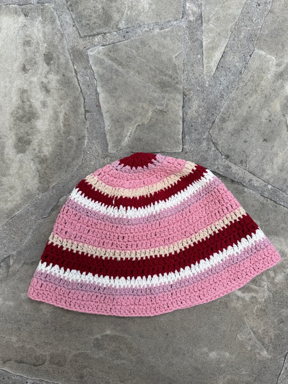 Handmade Pink Striped Crochet Bucket Hat